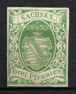 1851 3pf Saxony, German States, Germany (Mi. 2 II, CV $100)
