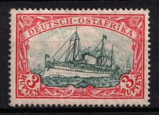 1905-20 3r East Africa, German Colonies, Kaiser’s Yacht, Germany (Mi. 39 II B, CV $50)