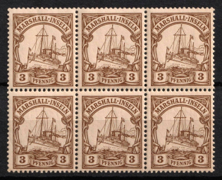 1901 3pf Marshall, German Colonies, Kaiser’s Yacht, Germany, Block (Mi. 13, CV $20, MNH-MLH)