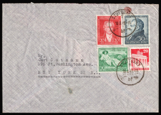 1949 (19 Apr) British and American Zones of Occupation, Germany, Cover from Stuttgart to New York franked with full set of Mi. 108 - 110 and Mi. 85 (CV $100)