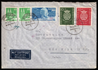 1950 (29 Sep) German Federal Republic, British and American Zones of Occupation, Germany, Airmail Cover from Stuttgart to New York franked with full sets of Mi. 121 - 122 and 116, and pair of Mi. 80 (CV $340)