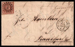 1856 (15 Feb) Bavaria, German States, Germany, Cover from Wurzburg to Frankfurt franked with 6kr (Mi. 4 II, CV $40)