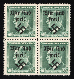 1938 50h Occupation of Rumburg, Sudetenland, Germany, Block of Four (Mi. 7, CV $40, MNH)