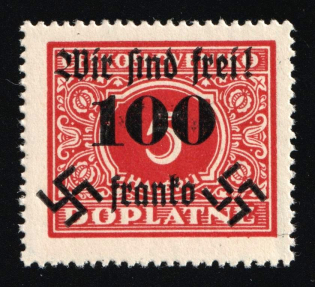 1938 100h on 5h Occupation of Rumburg, Sudetenland, Germany (Mi. 36, Signed, CV $110, MNH)