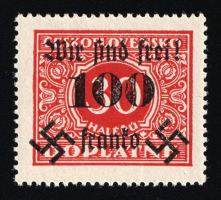 1938 100h on 30h Occupation of Rumburg, Sudetenland, Germany (Mi. 39, Signed, CV $50, MNH)