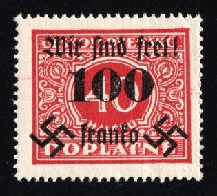 1938 100h on 40h Occupation of Rumburg, Sudetenland, Germany (Mi. 40, Signed, CV $50, MNH)