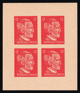 12pf Hitler-Skull, 'Futsches Reich', Private Issue Propaganda Forgery of Hitler Issue, Anti-German Propaganda, Block of Four (Imperforate)