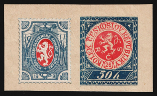 1919 1r on piece of Postcard Czechoslovak Legion in Siberia 50h, Russia, Civil War (Russika 8, Type II)