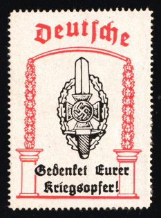 1933-1945 'Germans, remember your war victims!`, Propaganda Label Stamp, Third Reich Nazi Germany