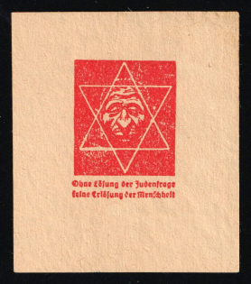 1933-1945 'Any solution to the Jewish question would mean the salvation of humanity', Anti-Semitic Label Stamp, Third Reich Nazi Germany
