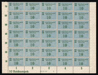 Devaluation of 10 Reichsmarks, Tax on Wine, Deutsches Reich, Germany, Part of Sheet (Sheet Inscription, Margins, MNH)