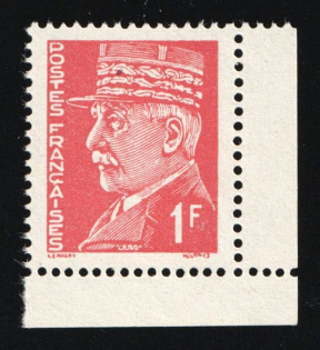 1941 1fr French Resistance Forgery, Anti-German Propaganda, British Propaganda Forgery (Mi. 42 A, Corner Margins, Signed, CV $120, MNH)