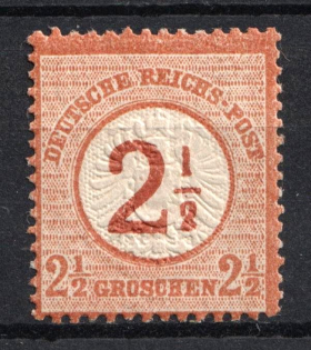 1874 2.5 on 2.5gr German Empire, Large Breast Plate, Germany (Mi. 29, Signed, CV $80)