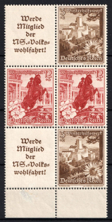 1938 Third Reich, Germany, Se-tenant, Zusammendrucke, Block (Mi. S 252, S 256, Margin, CV $60, MNH)