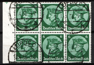 1933 Third Reich, Germany, Se-tenant, Zusammendrucke, Block (Mi. H-Bl. 74 B, Used, CV $90)