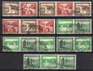 1936 Third Reich, Germany, Se-tenants, Zusammendrucke (Mi. W 115 - W 116, W 118 - W 122, Used, CV $50)