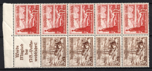 1937 Third Reich, Germany, Se-tenant, Zusammendrucke, Block (Mi. H-Bl. 110 B, CV $80, MNH)