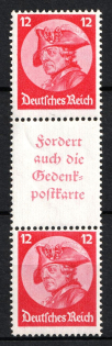 1933 12pf Third Reich, Germany, Se-tenant, Zusammendrucke (Mi. S 105, CV $90)