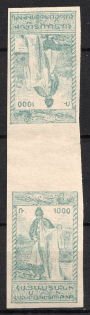 1921 1000r 1st Constantinople Issue, Armenia, Russia, Civil War, Gutter Pair (Sc. 287 a, MNH)