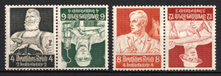 1934 Third Reich, Germany, Se-tenants, Zusammendrucke, Pairs (Mi. K 23, K 24, CV $50)