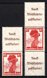 1935 12pf Third Reich, Germany, Se-tenants, Zusammendrucke (Mi. S 239 - S 240, CV $70)