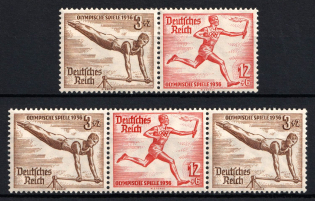 1936 Third Reich, Germany, Se-tenants, Zusammendrucke, Pair (Mi. W 107 - W 108, CV $30)