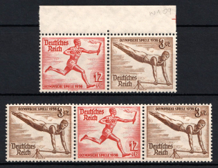 1936 Third Reich, Germany, Se-tenants, Zusammendrucke, Pair (Mi. W 108 - W 109, Margin, CV $40)