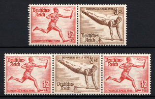 1936 Third Reich, Germany, Se-tenants, Zusammendrucke, Pair (Mi. W 109 - W 110, Margin, CV $40)