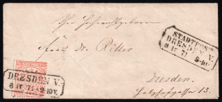 1871 (8 Apr) North Germany, German States, Germany, Cover from Dresden to Dresden franked with 1/2gr (Mi. 15, CV $30)