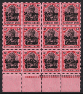 1914-16 1fr Belgium, German Occupation, Germany, Block (Mi. 7, Margin, CV $90, MNH)