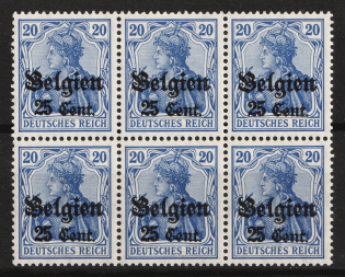 1916-18 25c Belgium, German Occupation, Germany, Block (Mi. 18, CV $20, MNH)