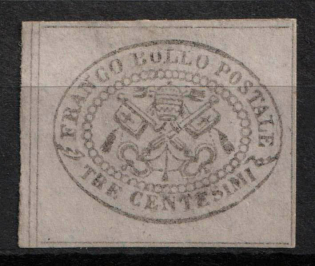 1857 3C Papal States (Mi. 13b, CV $1,050)