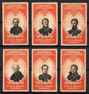Germany, Radebeul, Advertising Stamps for Coffee Surrogate Factory 'Otto E. Weber' with Overprints of Famous Military Leaders, Non-Postal