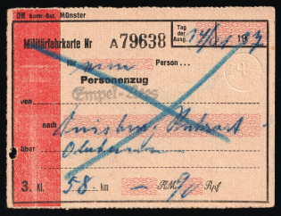 1937 (14 Jan) Third Reich, Germany, Train Ticket for a Serviceman