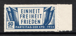 1954 50pfg Germany, 'Unity. Freedom. Peace', German Communist Party (KPD) Propaganda (Margin, MNH)