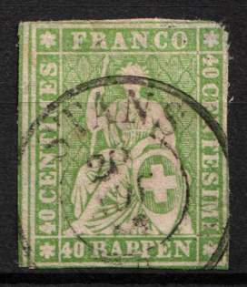 1854 40Rp Switzerland (Mi. 17 ll, Thin Paper, Used, CV $110)