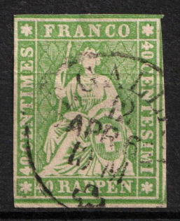 1854 40Rp Switzerland (Mi. 17 ll, Thick Paper, Used, CV $110)