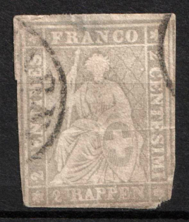 1862 2C Switzerland (Mi. 19, Used, CV $670)