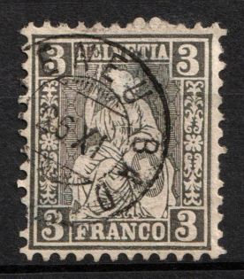1862 3Rp Switzerland (Mi. 2, Used, CV $220)