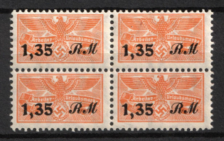 1,35RM Third Reich, Germany, Revenue, Vacation Worker Tax, Block of 4 (MNH)