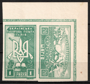 1946 Rimini, Italy, DP Camp, Displaced Persons Camp, Se-tenant (Wilhelm 4 + 2, Corner Margins, CV $100)