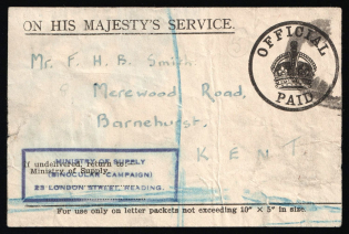 Great Britain, Ministry of Supply, Official Letter to Barnehurt (Official Paid)