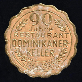 1934 Third Reich, Germany, 90th Anniversary of Restaurant 'Dominikaner - Keller', Advertising Stamp, Non-Postal