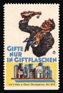 1933-1945 Third Reich, Germany, Berlin, 'Poisons Only in Poison Bottles!', Accident Prevention Propaganda Stamp, Non-Postal