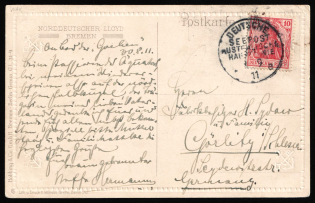 1911 (Sep) 'Norddeutscher Lloyd Bremen', German Empire, Germany, Sea Post Postcard to Gorlitz franked with 10pf