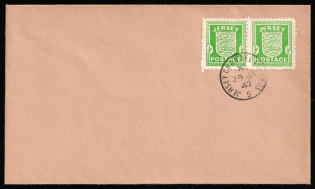 1942 (29 Jan) Jersey, German Occupation, Germany, FDC Cover from Jersey franked with pair of 0.5p (Mi. 1, CV $40)
