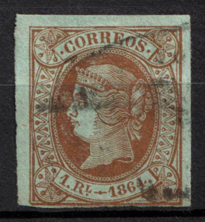1864 1R Spain (Mi. 59, Used, CV $100)