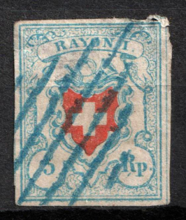 1851 3Rp Switzerland (Mi. 9, Type ll, Used, CV $180)