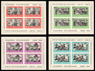 Belgian Flemish Legion, Germany, Full Sheets (Mi. XXI - XXIV, Unissued stamps, Full Set, Sheet Inscriptions)