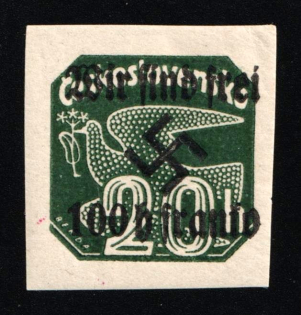 1938 100h on 20h Occupation of Rumburg, Sudetenland, Germany (Mi. 33, Signed)